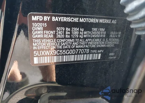 2016 BMW X3 xDrive28I z USA, uszkodzony, nr VIN 5UXWX9C55G0D77078